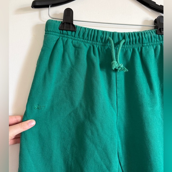SET ACTIVE Green Tie Drawstring Cotton Jogger Sweatpants size Small EUC - Picture 3 of 6